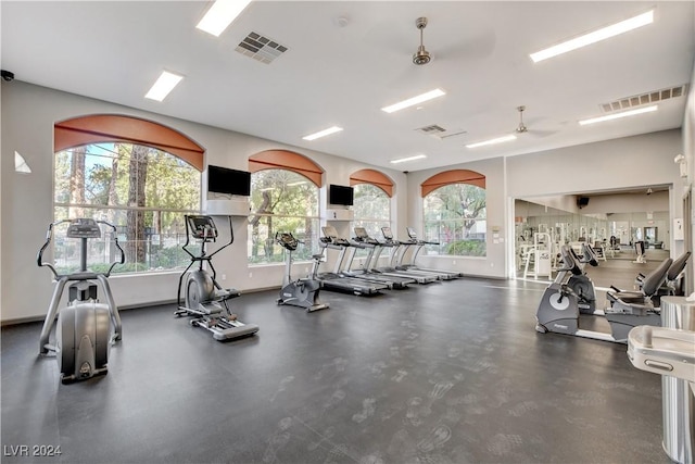 gym with ceiling fan