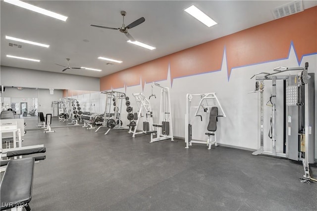 workout area featuring ceiling fan