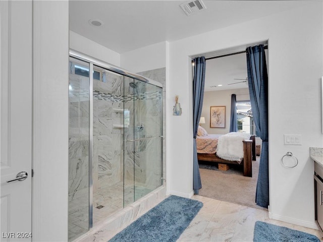 bathroom featuring vanity and walk in shower