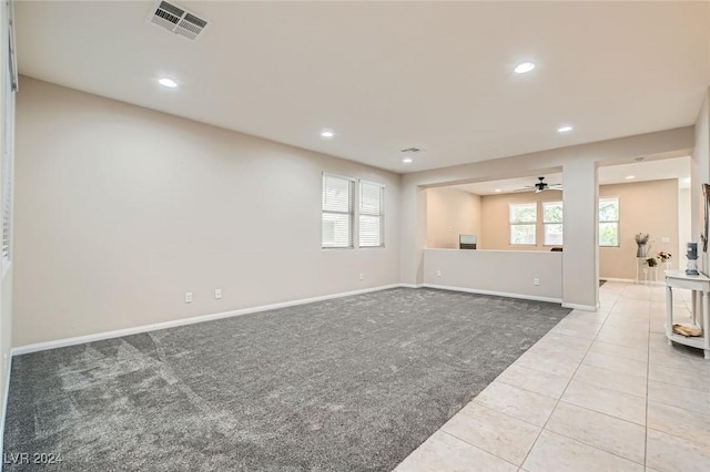 3605 Sapphire Sea Ct, North Las Vegas, NV 89031 - unfurnished room featuring recessed lighting, carpet, baseboards, tile patterned flooring, and a ceiling fan