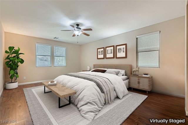 3605 Sapphire Sea Ct, North Las Vegas, NV 89031 - bedroom with baseboards, wood finished floors, and ceiling fan