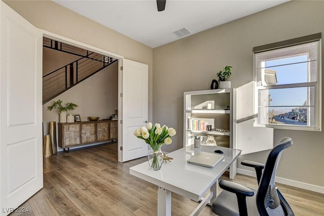 office area featuring hardwood / wood-style floors