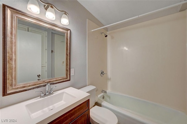 full bathroom featuring shower / bathing tub combination, vanity, and toilet