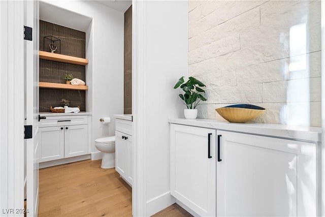 bathroom featuring vanity, toilet, and wood-type flooring