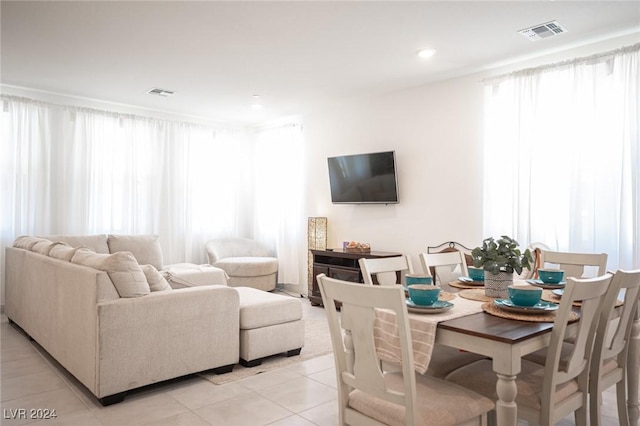 living room featuring light tile patterned floors