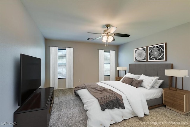 bedroom featuring carpet flooring and ceiling fan