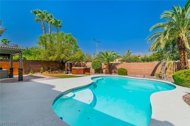 view of swimming pool featuring a pergola and a patio area