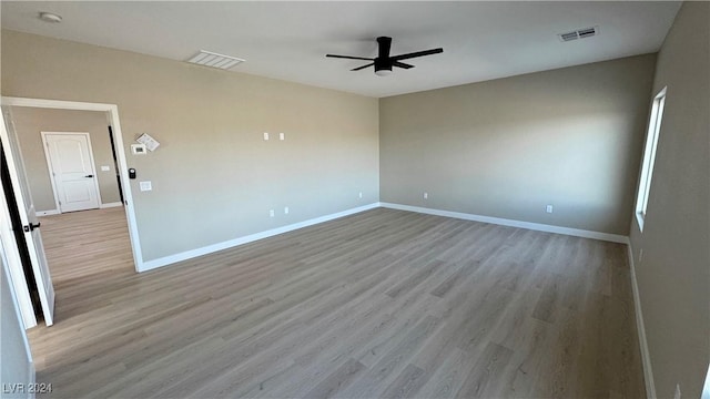 unfurnished room featuring light hardwood / wood-style floors and ceiling fan