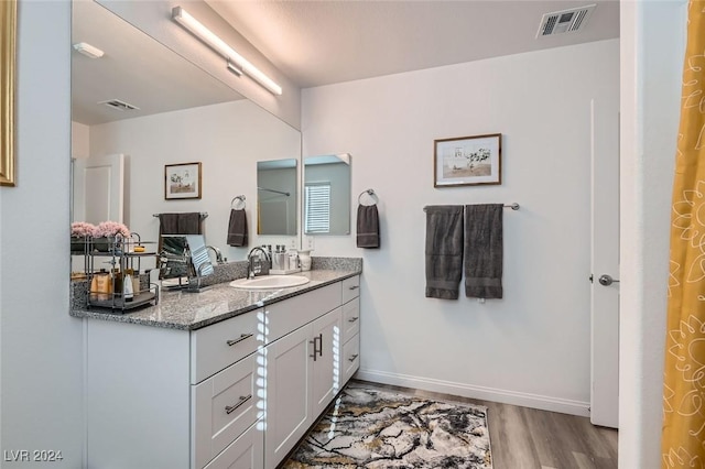 bathroom with vanity and wood-type flooring