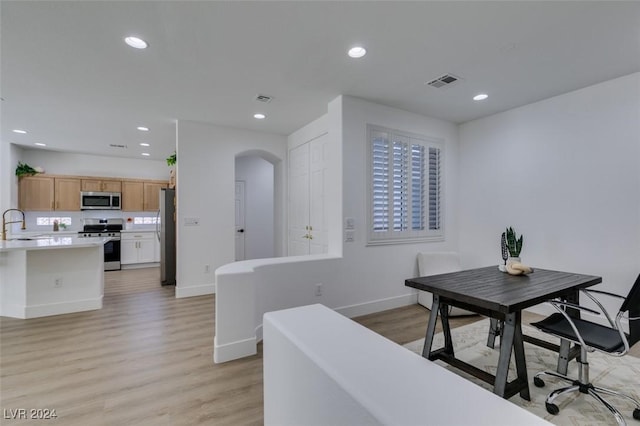 interior space with light wood-type flooring and sink