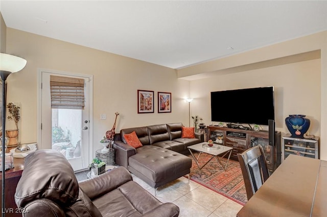 living room featuring light tile patterned floors