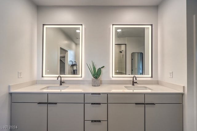 bathroom featuring vanity and walk in shower