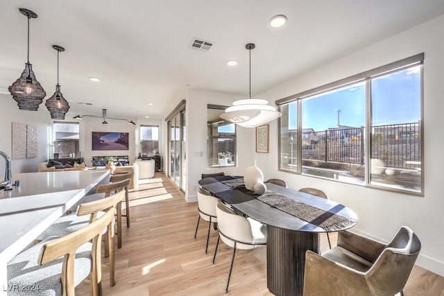 dining area with light wood-type flooring and plenty of natural light