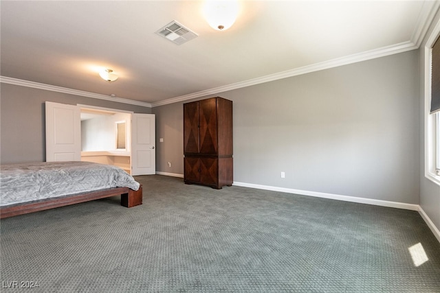 unfurnished bedroom featuring carpet and ornamental molding