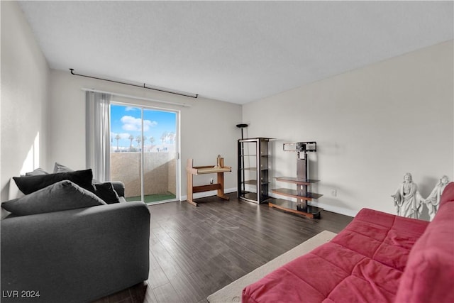 living room with dark hardwood / wood-style floors