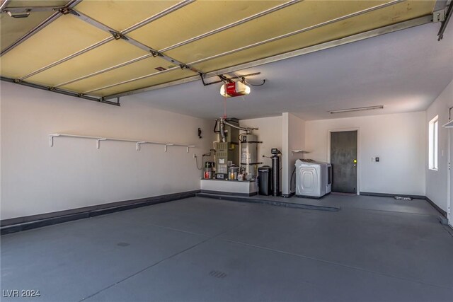 8705 Villa Ridge Dr, Las Vegas, NV 89134 - garage with a garage door opener, heating unit, and secured water heater