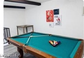 game room with beamed ceiling and billiards