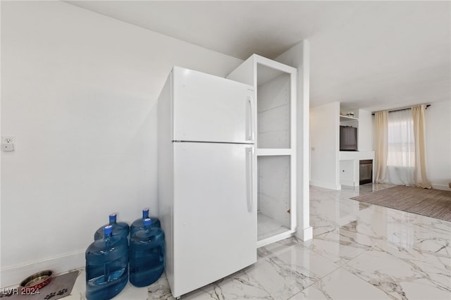 kitchen with white fridge