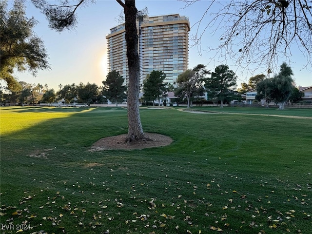 view of property's community featuring a lawn