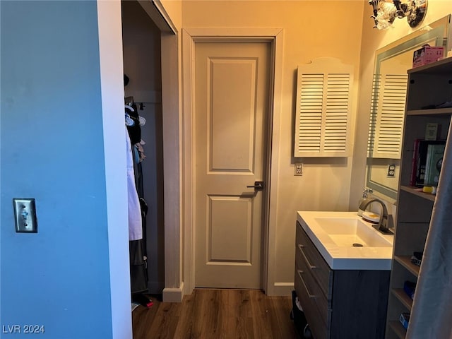 bathroom featuring vanity and wood-type flooring