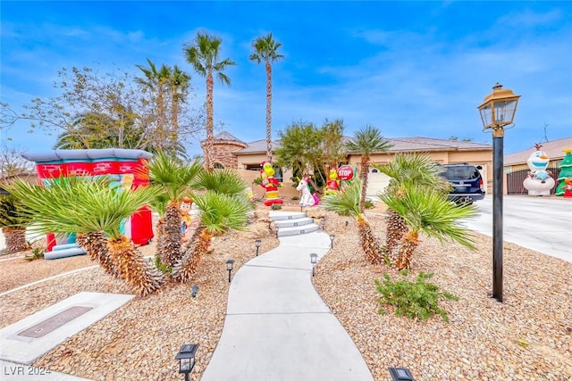 view of yard featuring a garage