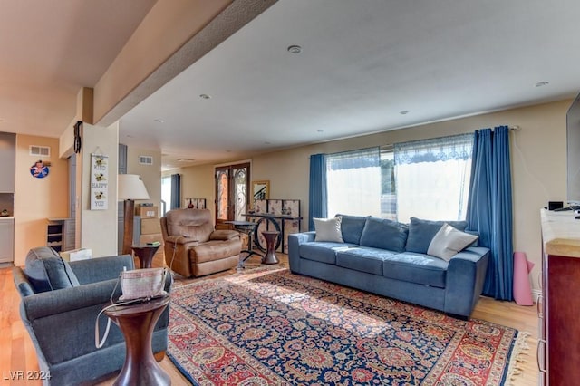 living room featuring light wood-type flooring