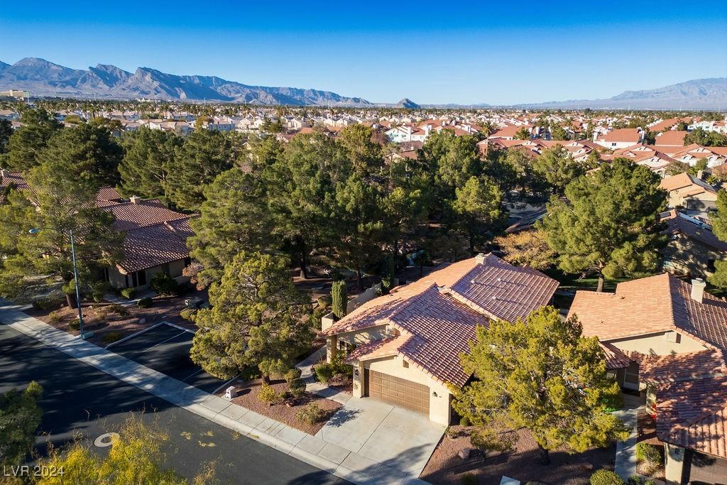 birds eye view of property featuring a mountain view