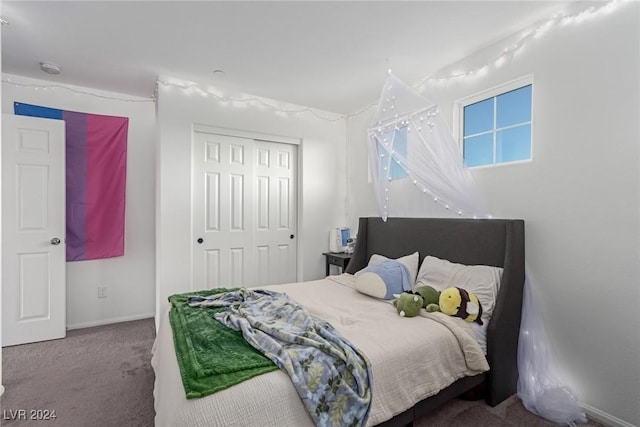 bedroom featuring a closet and carpet floors