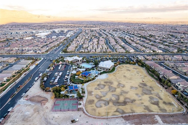 view of aerial view at dusk