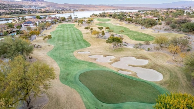 birds eye view of property featuring a water and mountain view