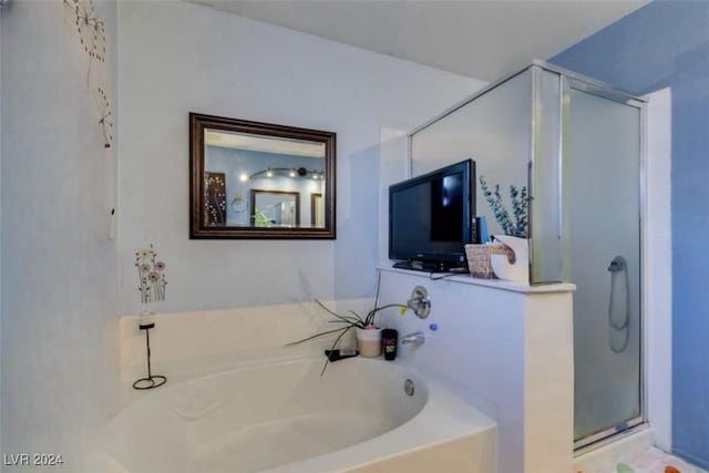 bathroom with shower with separate bathtub