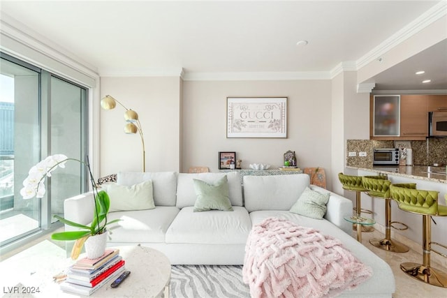 living room featuring ornamental molding