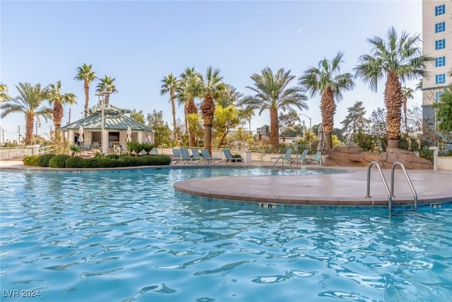 view of pool featuring a gazebo and a patio