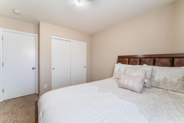 bedroom with carpet and a closet