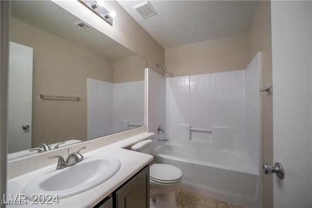 full bathroom with tile patterned flooring, vanity, toilet, and bathing tub / shower combination