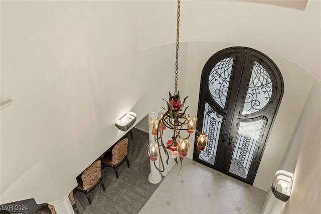 entryway featuring french doors