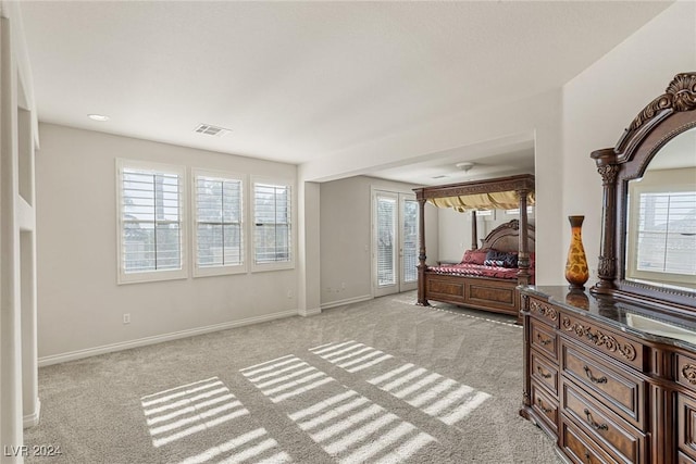 carpeted bedroom featuring multiple windows