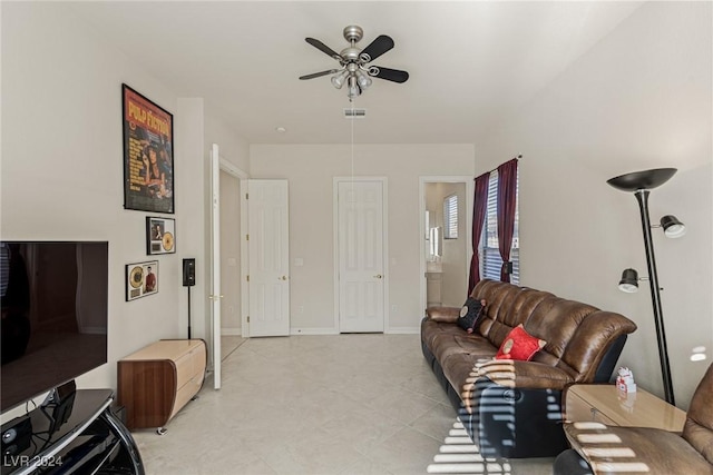 living room with ceiling fan