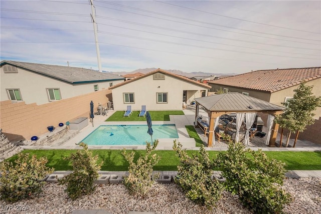 view of pool featuring a gazebo, a patio, and a yard