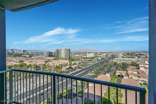 balcony featuring a mountain view