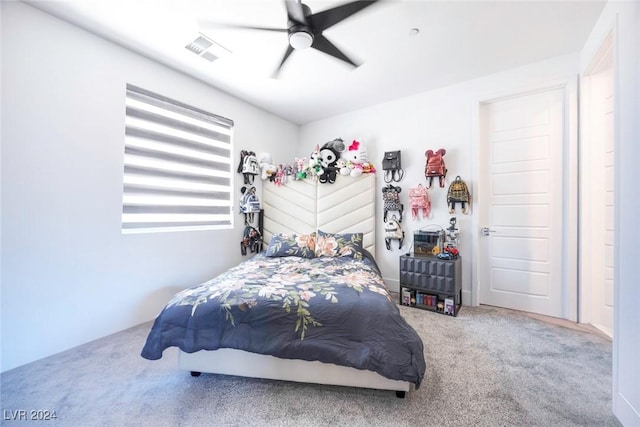 bedroom with carpet flooring and ceiling fan