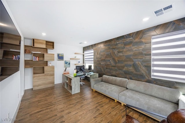 living room with dark wood-type flooring