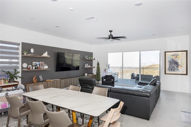 dining room with ceiling fan