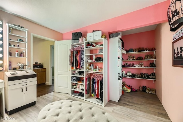 spacious closet with light hardwood / wood-style flooring