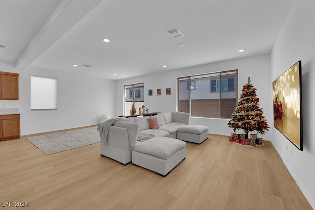 living room with light hardwood / wood-style floors