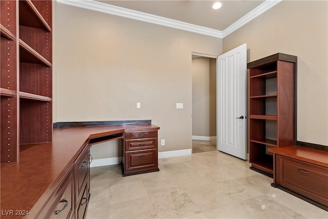 unfurnished office with crown molding