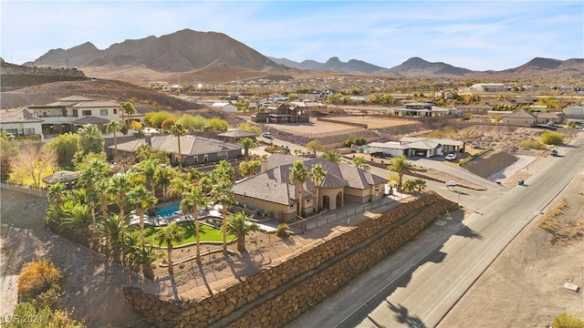 drone / aerial view featuring a mountain view