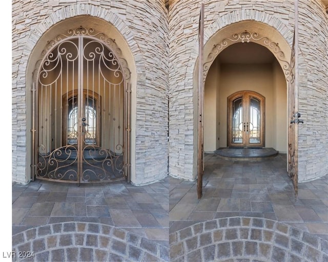 property entrance featuring french doors