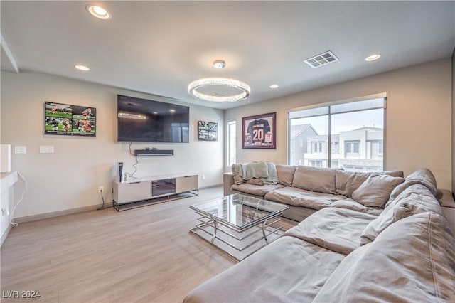 living room with light wood-type flooring