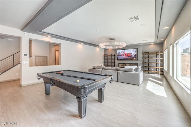 playroom featuring light wood-type flooring and billiards